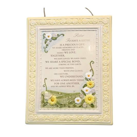Vintage "To Have A Sister" Hanging Wall Art Ceramic Tile 9.25" by 7.5”
