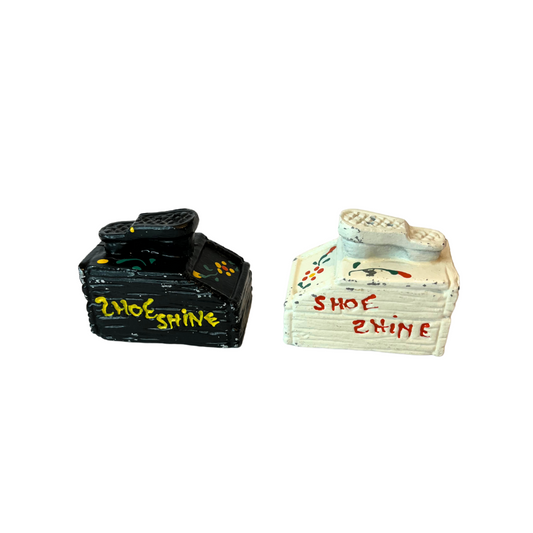 Mid Century Miniature Metal Shoe Shine Salt and Pepper Shakers