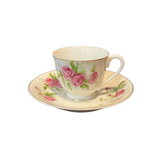 Vintage French Rose Norcrest Fine China Mini Tea Cup and Saucer