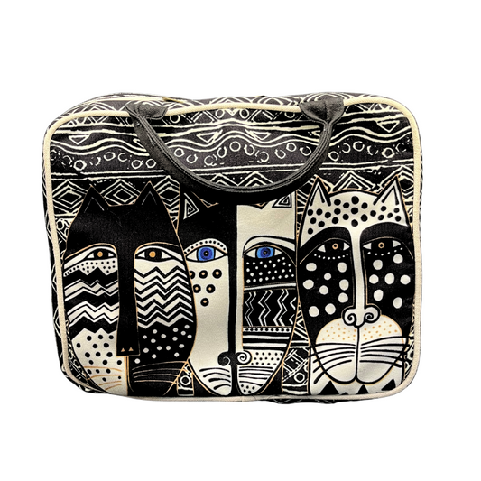 Vintage Laurel Burch Wild Cat Masks Travel Cosmetic Bag 11.5" X 9.5"