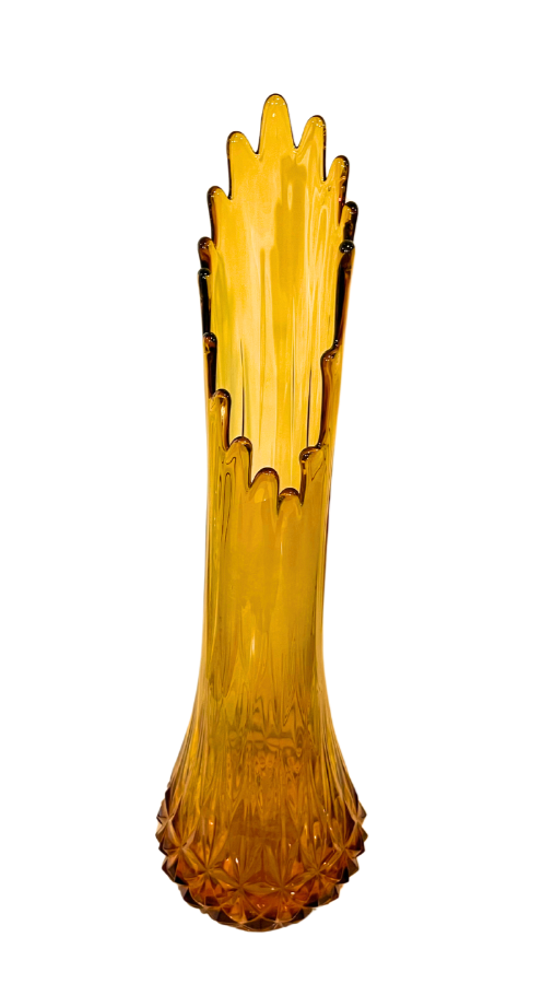 Amazing Vintage MCM LE Smith 24.5" Amber Diamond Butt 16 Finger Swung Vase with 9" Mount- Small Flaw