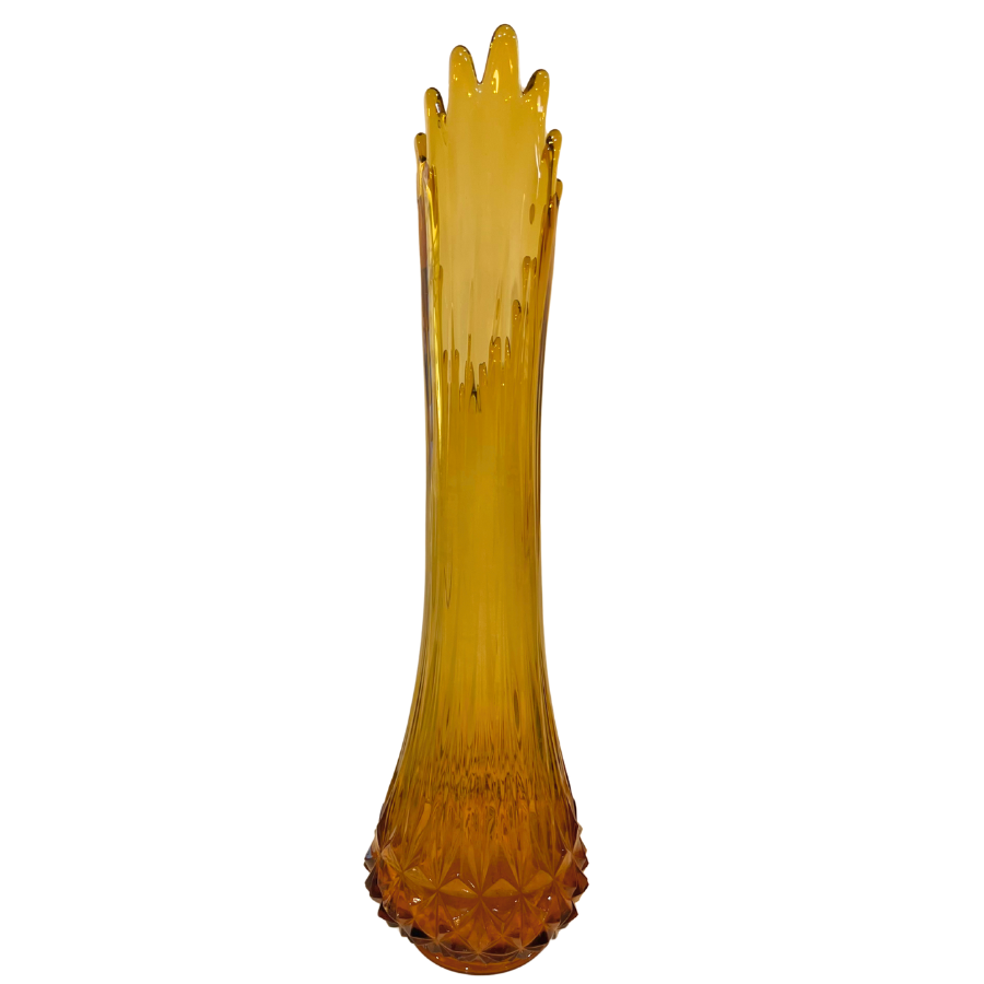 Amazing Vintage MCM LE Smith 24.5" Amber Diamond Butt 16 Finger Swung Vase with 9" Mount- Small Flaw