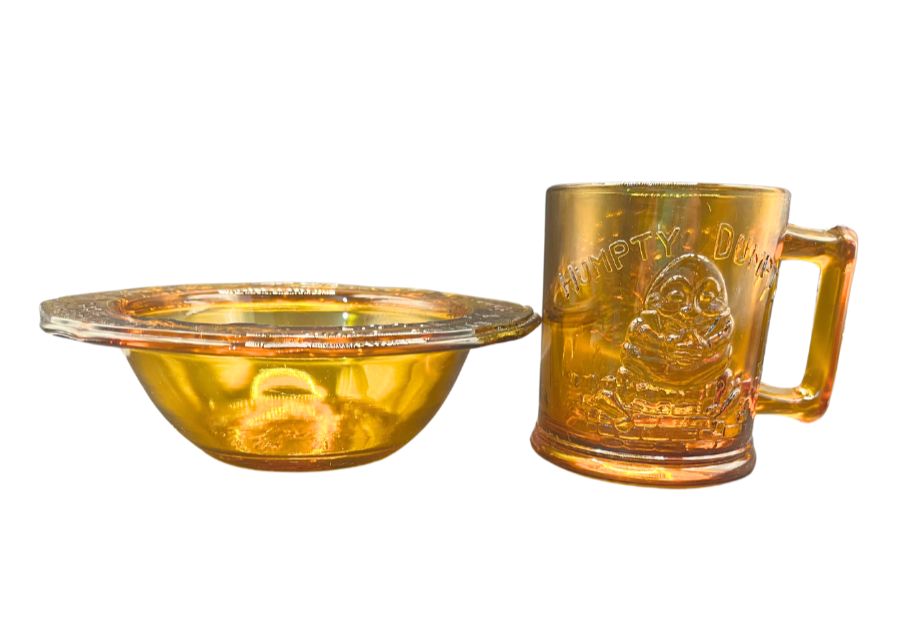 Vintage Tiara Nursery  Rhyme Amber Glass Children's  Mug and Bowl Set