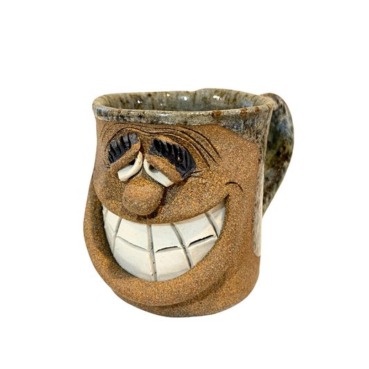 Signed Vintage Funny Face Handmade Stoneware Potter Mug with Mini Face Inside