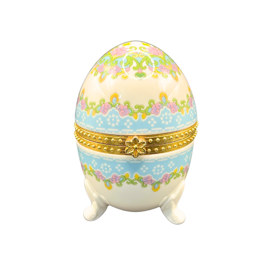 Vintage Large Porcelain Hinged Footed Decretive Egg Trinket Box