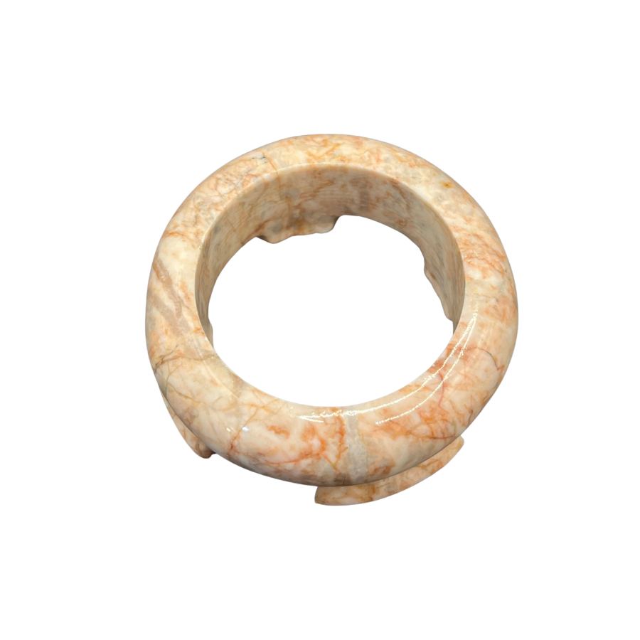 Natural Marble Egg Pink Beige Swirl with Carved Display Stand - Polished Stone Decor