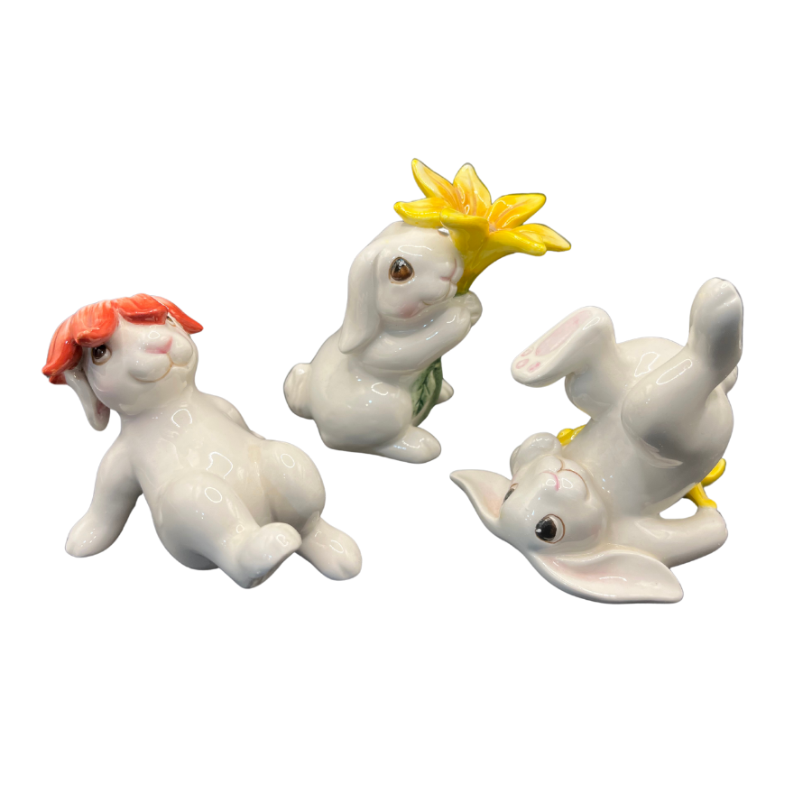 Vintage Fitz & Floyd Bunny Blooms Tumbling Bunnies Set of 3 NEW in Box