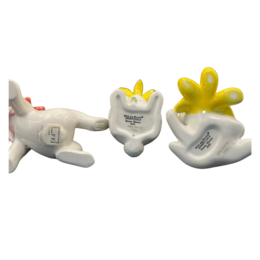 Vintage Fitz & Floyd Bunny Blooms Tumbling Bunnies Set of 3 NEW in Box