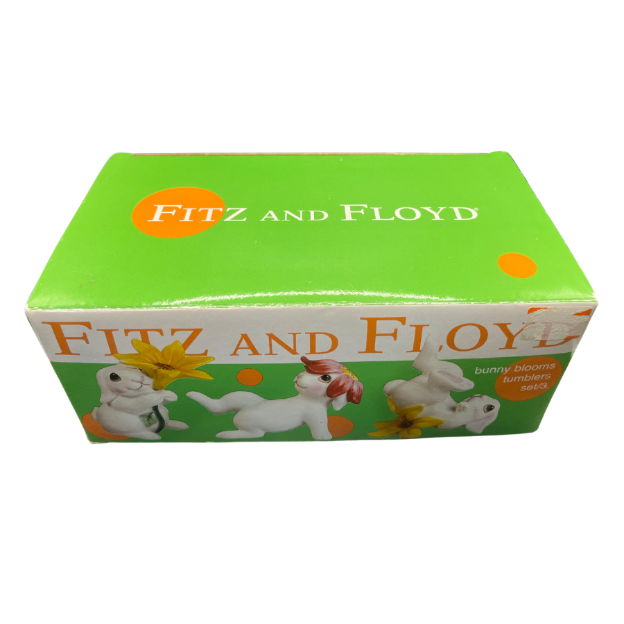 Vintage Fitz & Floyd Bunny Blooms Tumbling Bunnies Set of 3 NEW in Box