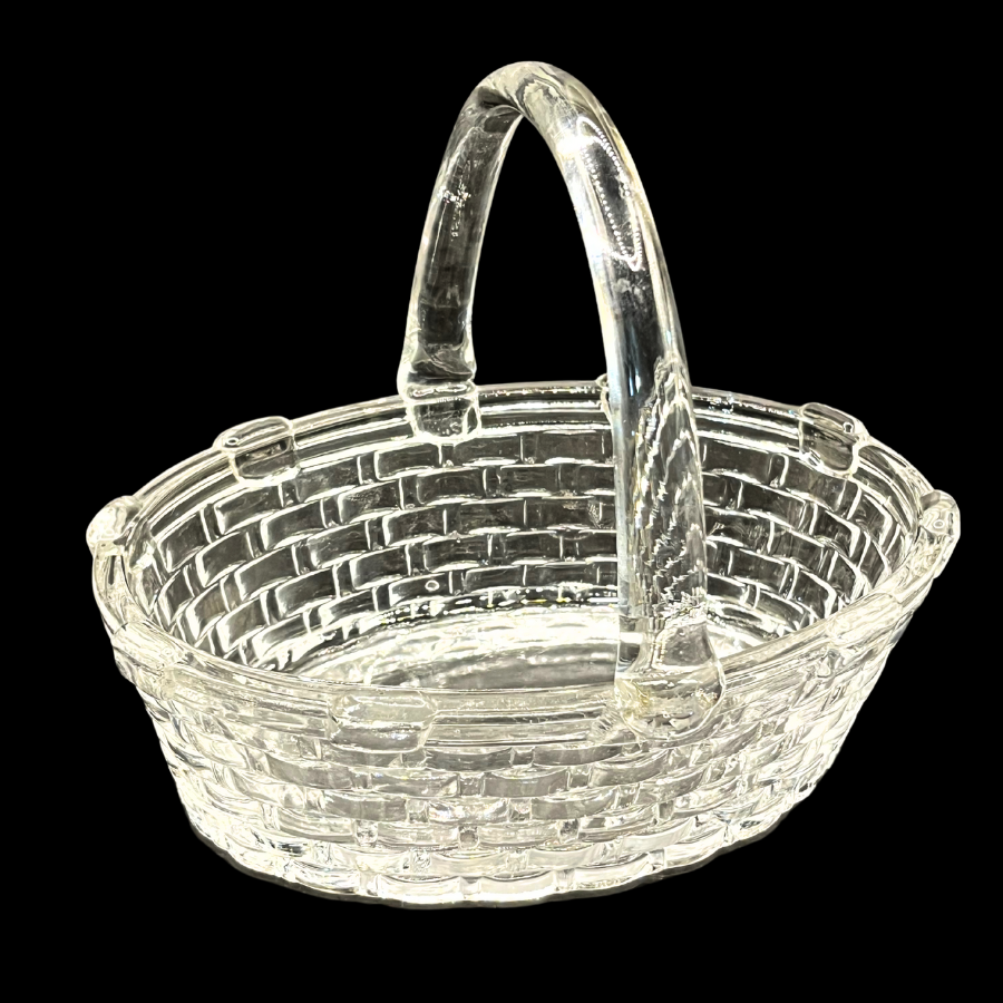 Williams Sonoma Clear Glass Crystal Woven Oval  Basket
