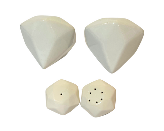 White Ceramic Diamond Shaped Salt and Pepper Shakers