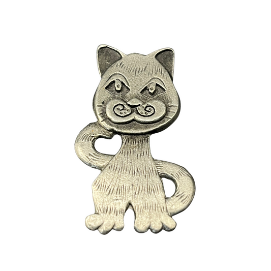 * Vintage Metzke Pewter Whimsical Cat Brooch 1 5/8" Tall