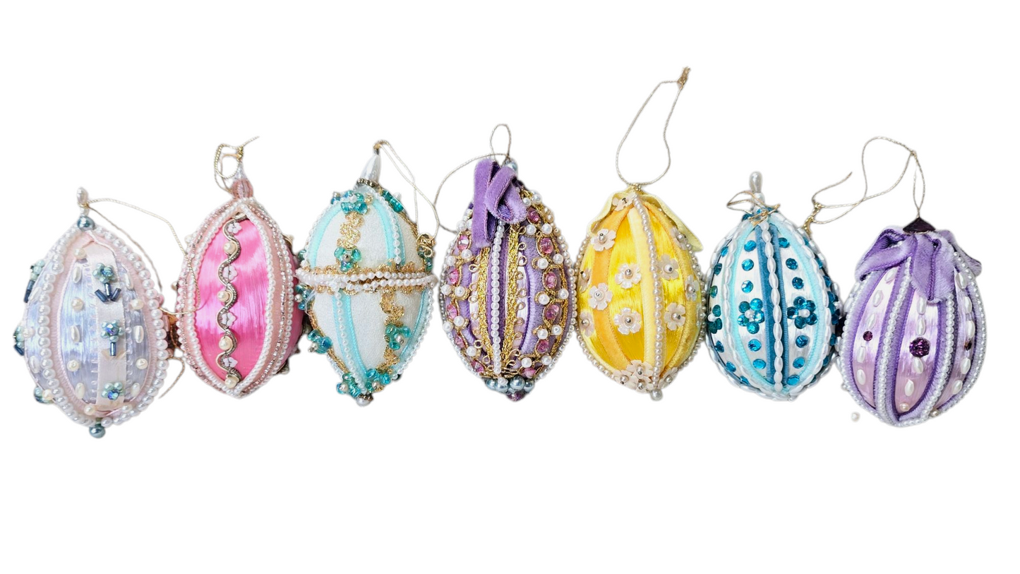 Mid Century Push Pin Beaded Easter/ Christmas Ornaments LOT of 7