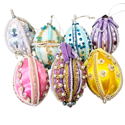 Mid Century Push Pin Beaded Easter/ Christmas Ornaments LOT of 7