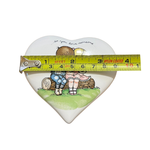 1970s Joan Walsh Anglund Heart Shaped "Do you  love some one" Trinket Box Made in Japan