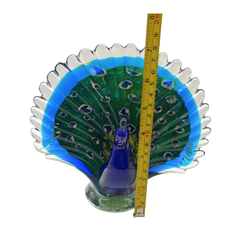 Blown Peacock Murano Style Art Glass MCM Sculpture  7" Tall