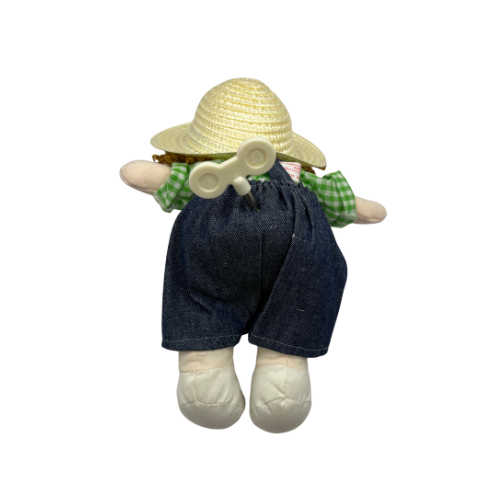 Vintage Heart Songs Wind Up Musical Animatronic Doll Boy in Overalls