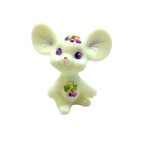 Hand Painted Fenton Mouse Figurine Purple Floral Signed - Nichols