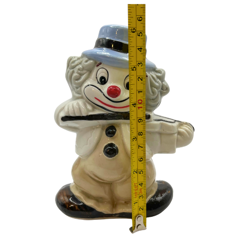 VTG Porcelain Two-Faced Clown Money Box Double Sided Happy/ Sad Playing Violin