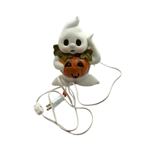 Vintage Brinn Halloween Ghost & Pumpkin Ceramic Night Light Lamp