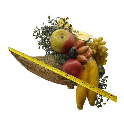 Vtg 16" Autumn Wicker Cornucopia with Rubber Fruit Veggies