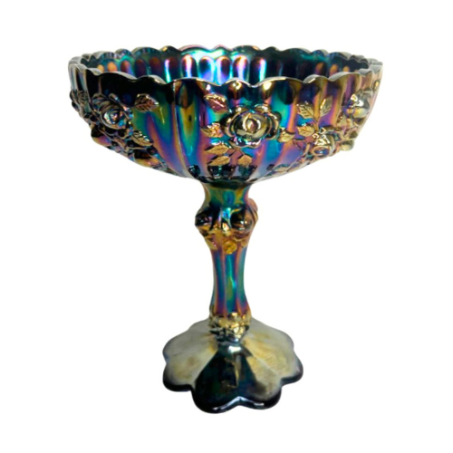 Fenton Amethyst Carnival Glass Cabbage Roses Compote