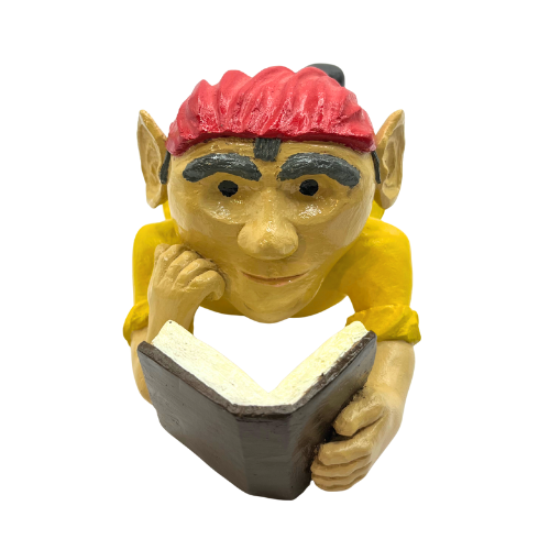 Vintage Elf Reading a Book Carved Wood Hand Painted Christmas Holiday Decor