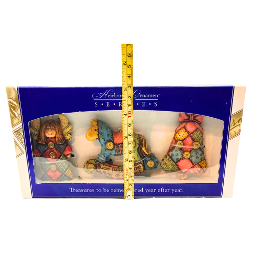 New Sierra Gift Company Ceramic Patchwork Ornaments 3pc