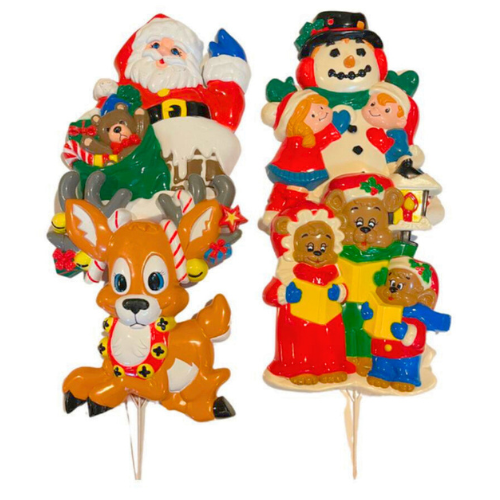 Vintage Plastic Mold Christmas Lawn Decor Stakes NEW DESINS INC.  - Flaw on Santa