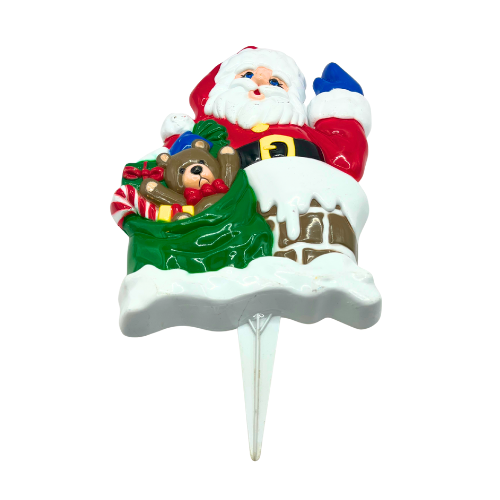 Vintage Plastic Mold Christmas Lawn Decor Stakes NEW DESINS INC.  - Flaw on Santa