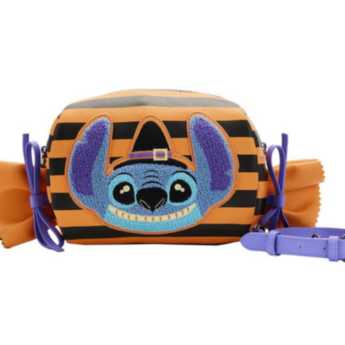 Disney’s Lilo & Stitch Striped Halloween Candy Wrapper Crossbody LOUNGEFLY Bag