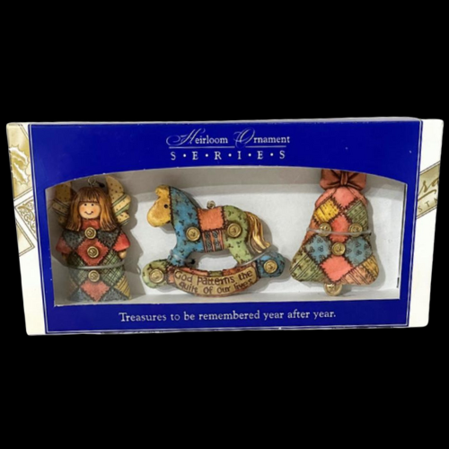 New Sierra Gift Company Ceramic Patchwork Ornaments 3pc