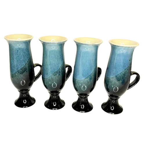 Vintage Coffee Mugs Otagiri Japan Stoneware Tall Footed Irish 1970s Set of 4