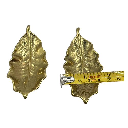 MCM Virginia Metalcrafters Small Brass Holly Leaf Decorative Dishes 1940s Christmas Winter Decor