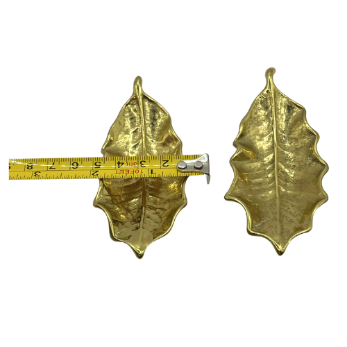 MCM Virginia Metalcrafters Small Brass Holly Leaf Decorative Dishes 1940s Christmas Winter Decor