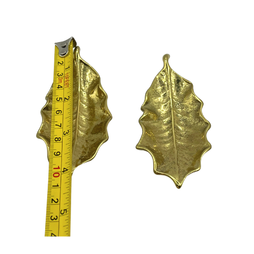 MCM Virginia Metalcrafters Small Brass Holly Leaf Decorative Dishes 1940s Christmas Winter Decor