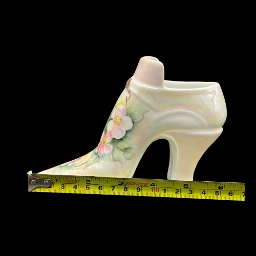 Signed Hand Painted Fine Porcelain Victorian Pointed Toe Shoe Collectable