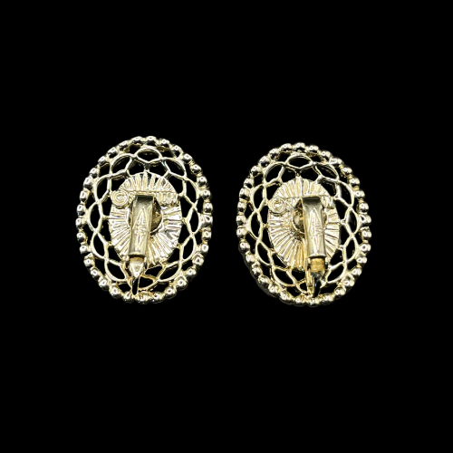 * Vintage 1950s Sarah Coventry Blue Cameo Lace Clip Earrings