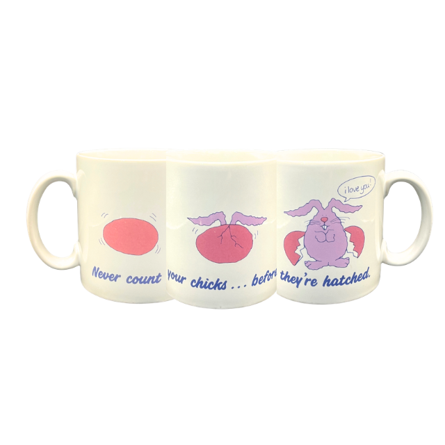 Vtg Russ Coffee Mug "Never Count Your Chicks" Bunny Rabbit Easter Humor Quote