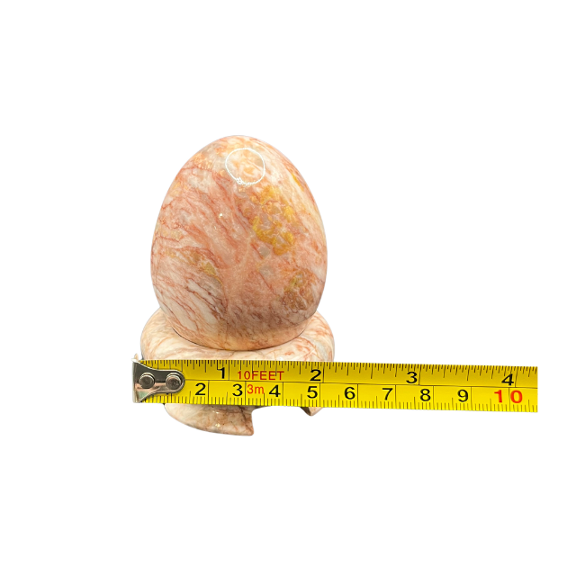 Natural Marble Egg Pink Beige Swirl with Carved Display Stand - Polished Stone Decor