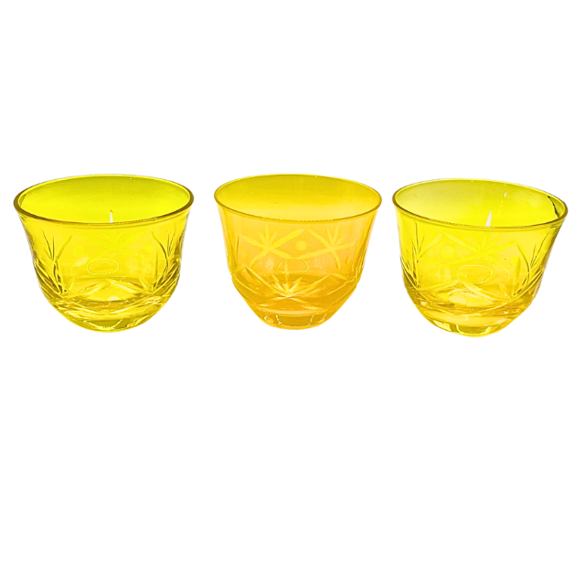 Vintage Design Guild Cut to Clear Crystal Dessert Bowls - Set of 3 Tonal Yellow