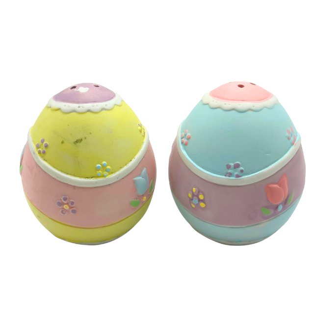 Vintage Russ Berrie "A Touch of Easter" Porcelain Egg Salt & Pepper Shakers  Pastel Spring Decor