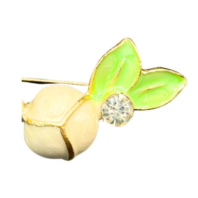 Spring Garden Enamel Flower Brooch - Sage Green & Gold Floral Pin with C Clasp 2"