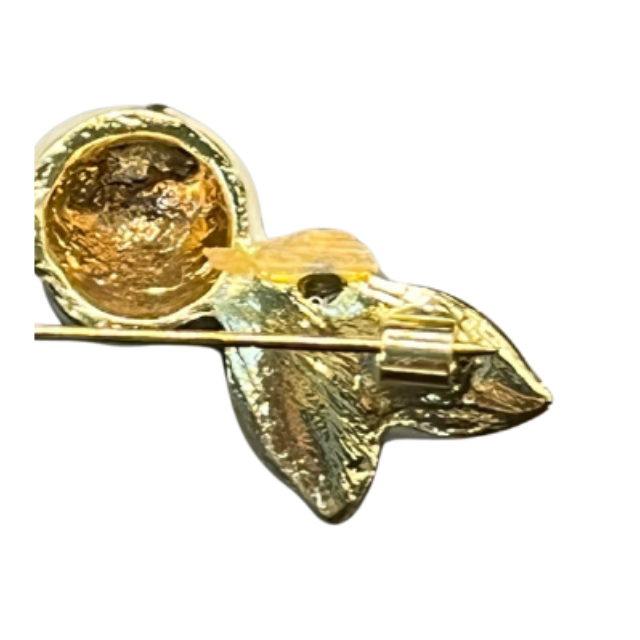 Spring Garden Enamel Flower Brooch - Sage Green & Gold Floral Pin with C Clasp 2"