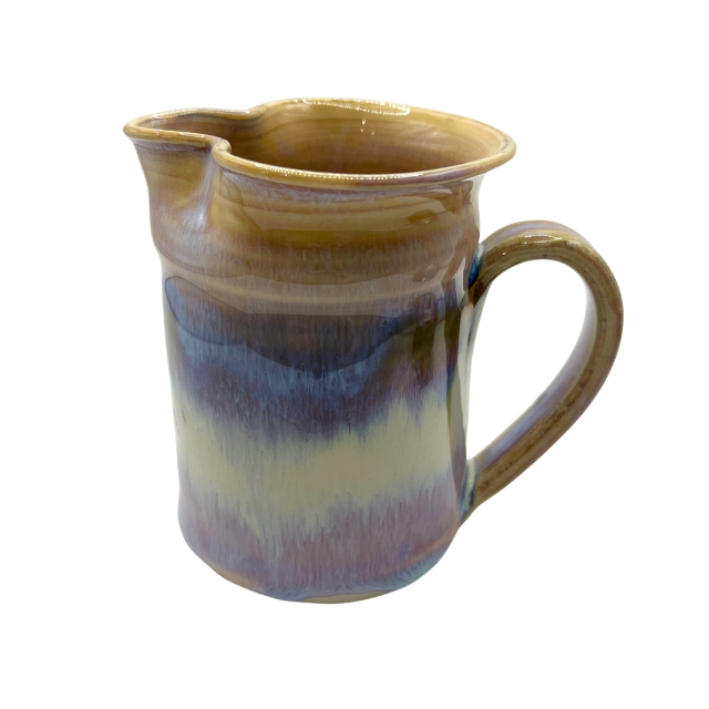 Vtg Studio Pottery Creamer Jug Purple & Tan Drip Glaze Signed Artist Piece