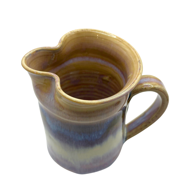 Vtg Studio Pottery Creamer Jug Purple & Tan Drip Glaze Signed Artist Piece