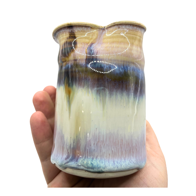 Vtg Studio Pottery Creamer Jug Purple & Tan Drip Glaze Signed Artist Piece