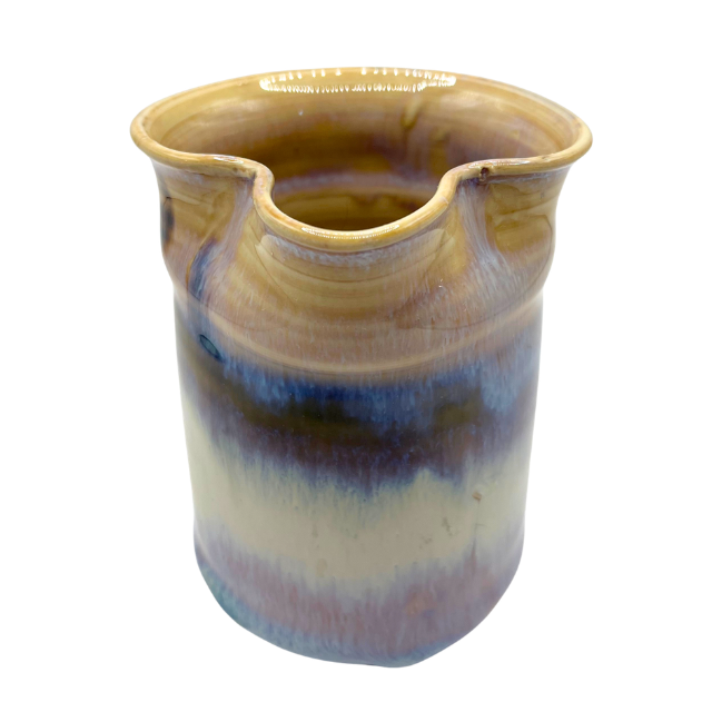 Vtg Studio Pottery Creamer Jug Purple & Tan Drip Glaze Signed Artist Piece