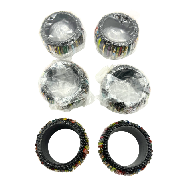 Rahab’s Rope Indian Glass Napkin Rings Handcrafted Multi Color Set of Six - New