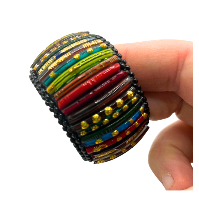 Rahab’s Rope Indian Glass Napkin Rings Handcrafted Multi Color Set of Six - New